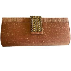 Fabindia Bronze Silk Evening Clutch With Embellished Clasp Exotic Elegant